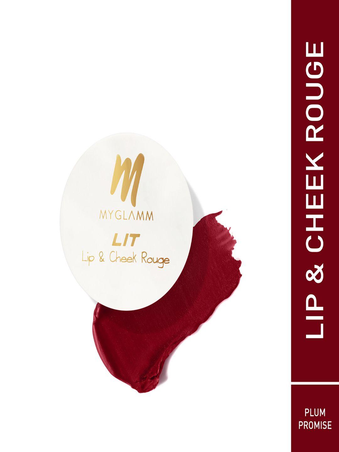 myglamm lit lip & cheek rouge with shea & cocoa seed butter 10g - plum promise