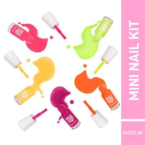 myglamm popxo makeup collection - hustlin’ mini nail kit-hustlin (5x3 ml)