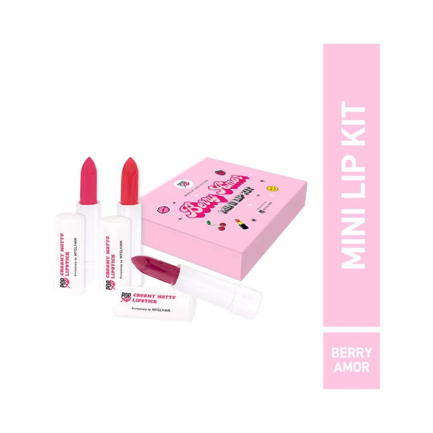 myglamm popxo makeup mini lip kit - berry amor (3pcs)