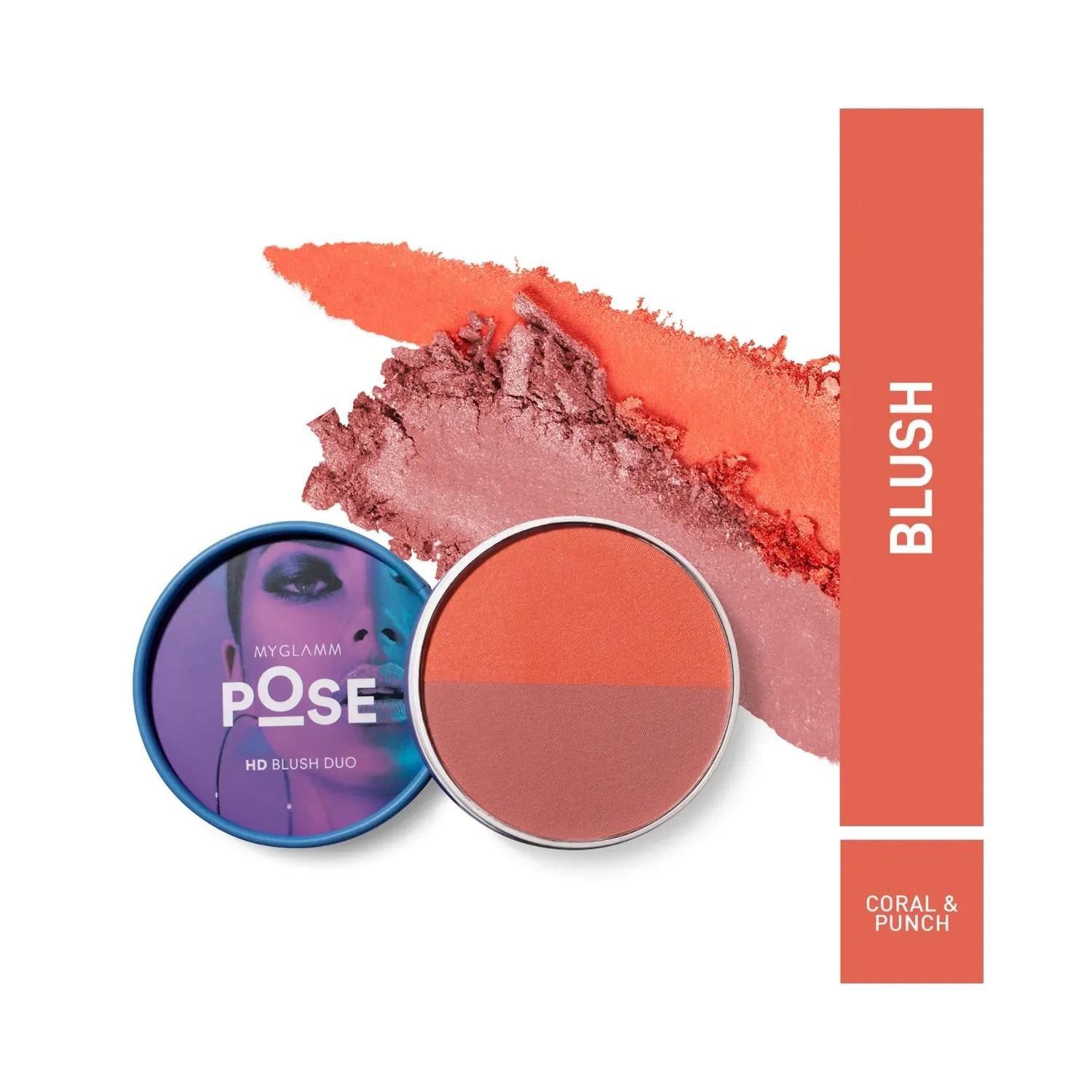 myglamm pose hd blush duo - coral & punch (9g)