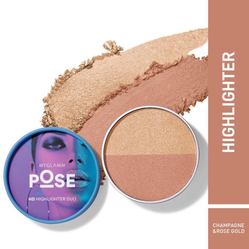 myglamm pose hd highlighter duo-champagne | rose gold