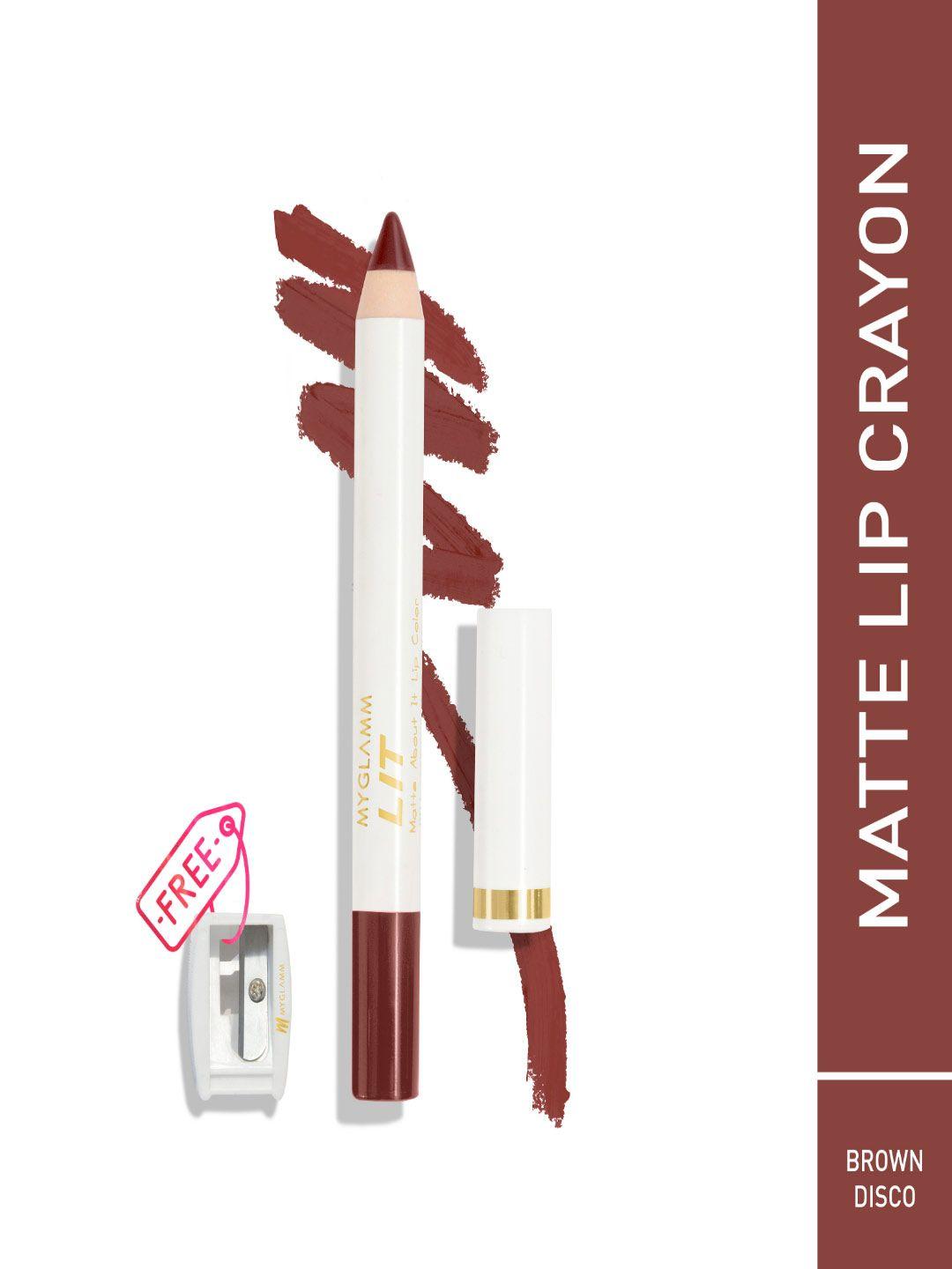 myglamm lit matte about it lip color with sharpener 2.8g - brown disco