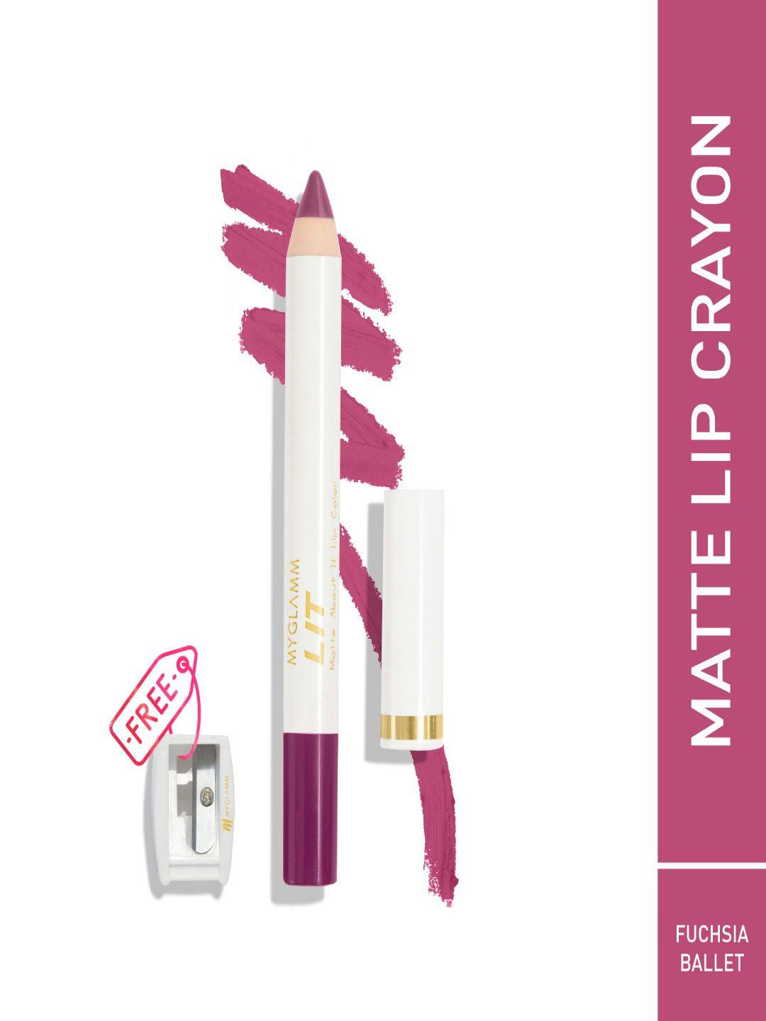 myglamm lit matte about it lip color with sharpener 2.8g - fuchsia ballet