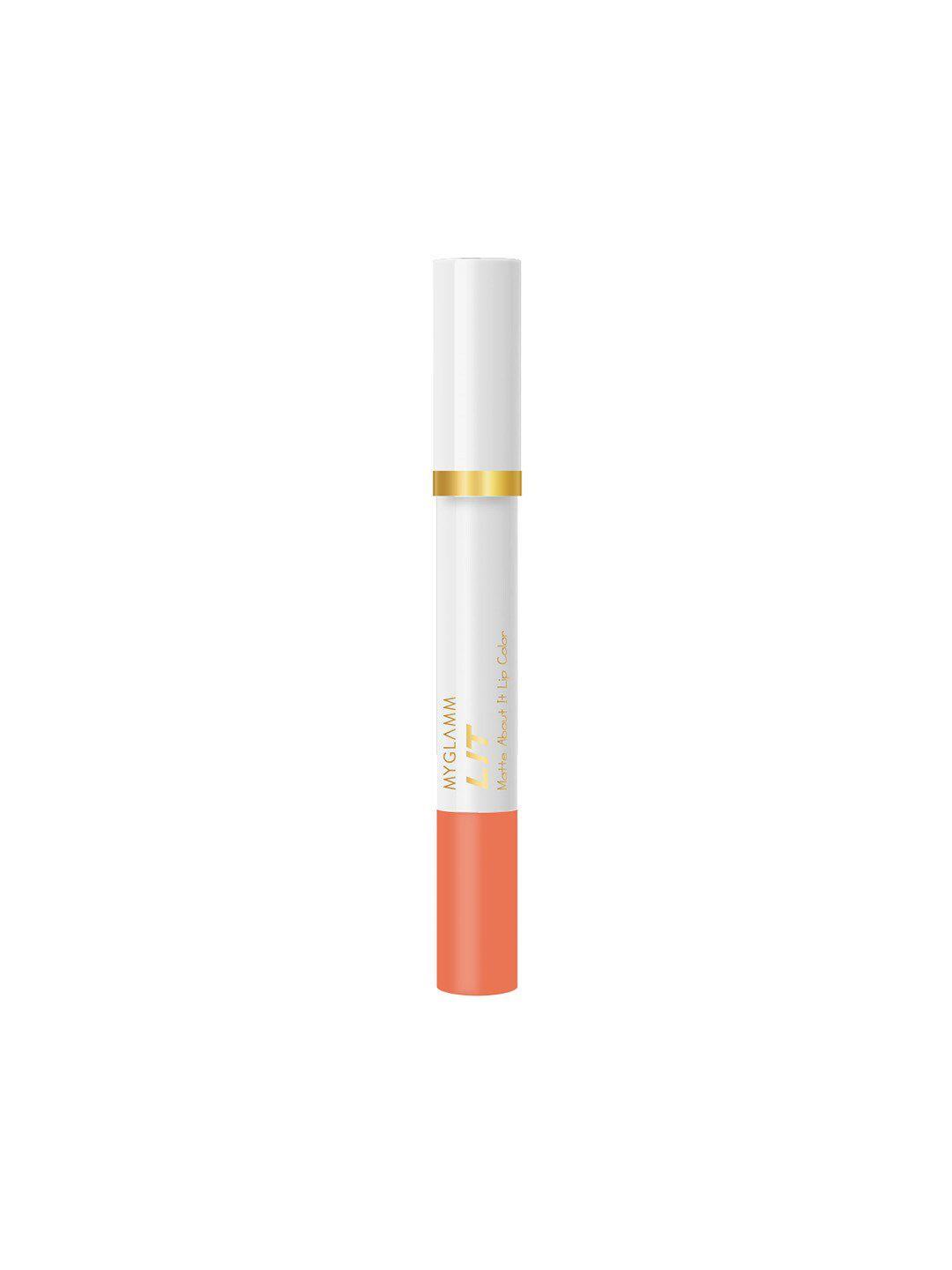 myglamm lit matte about it lip color with sharpener 2.8g - peach fusion