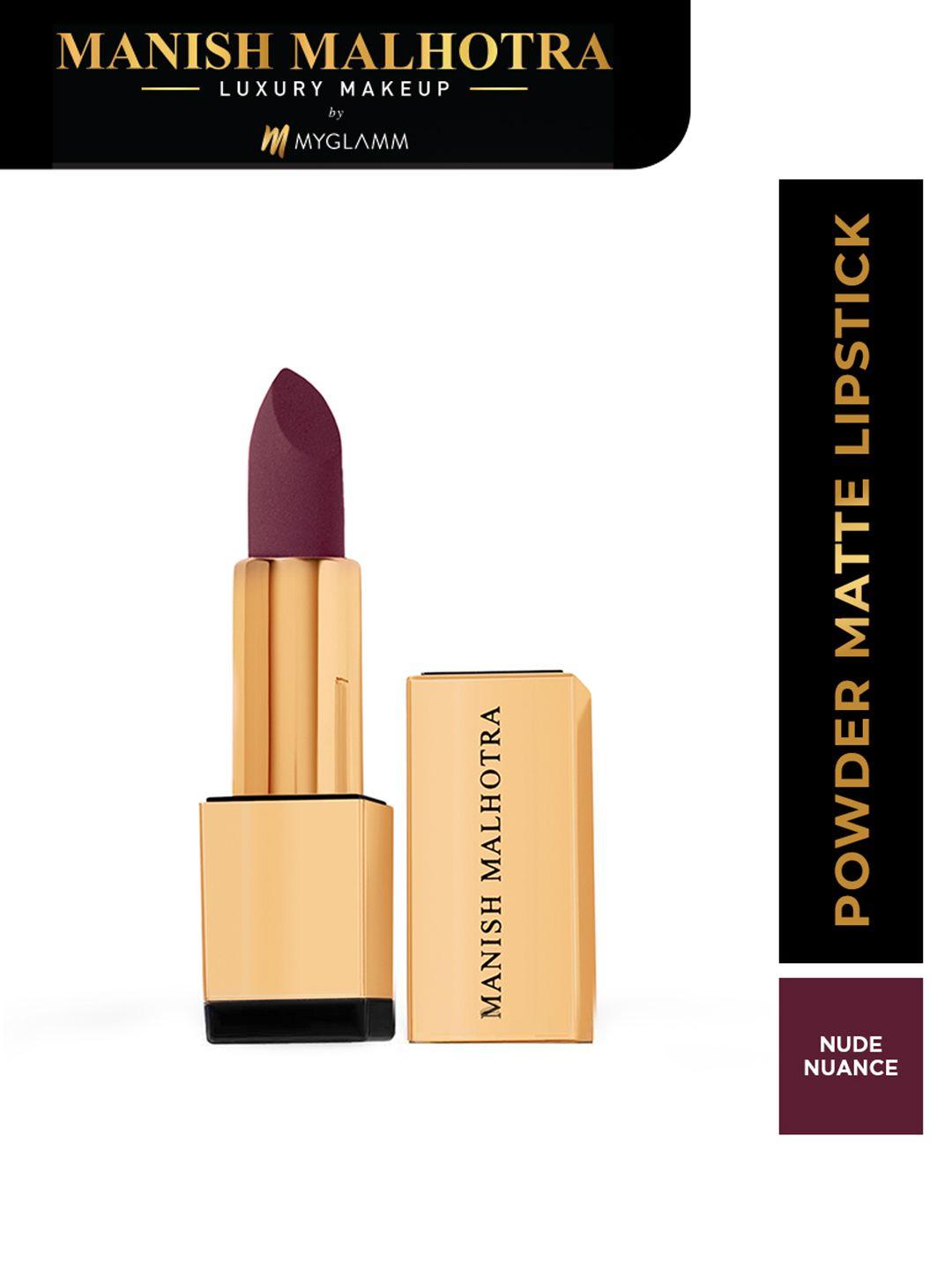 myglamm manish malhotra powder matte lipstick with maracuja oil 4g - nude nuance