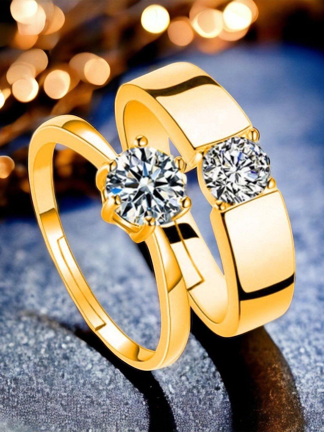 myki set of 2 gold-plated stainless steel cubic zirconia-studded couple finger rings