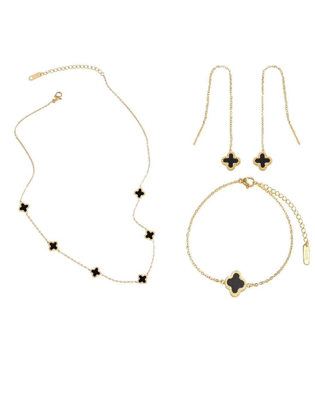 myki gold plated cz studded stainless steel jewellery set