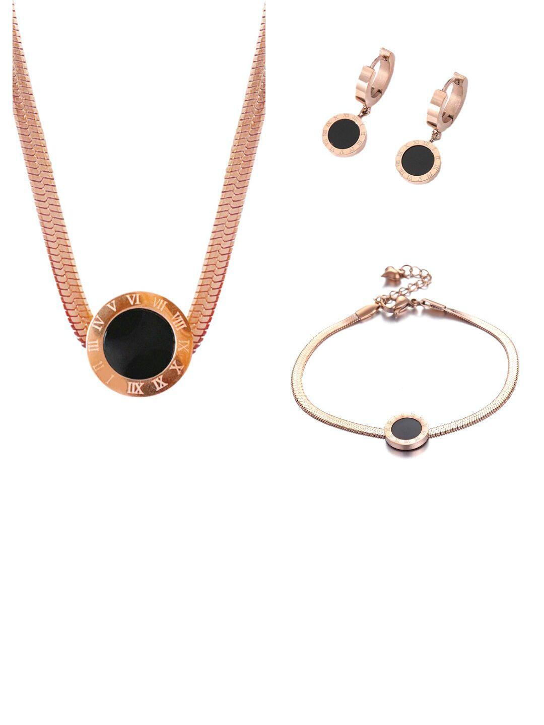 myki rose gold plated stainless steel cubic zirconia stone studded jewellery set