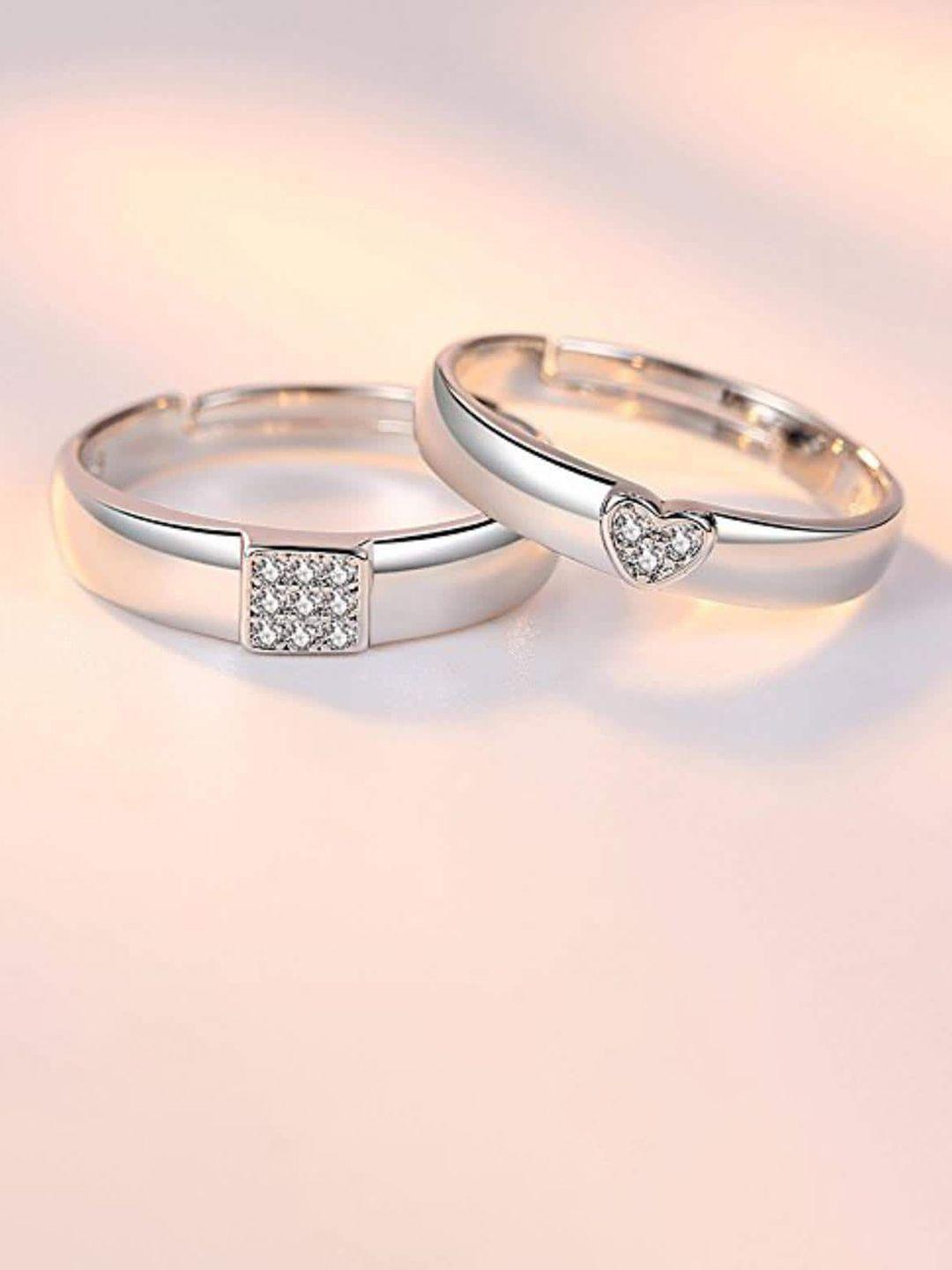 myki set of 2 silver-plated cz-studded adjustable couple rings