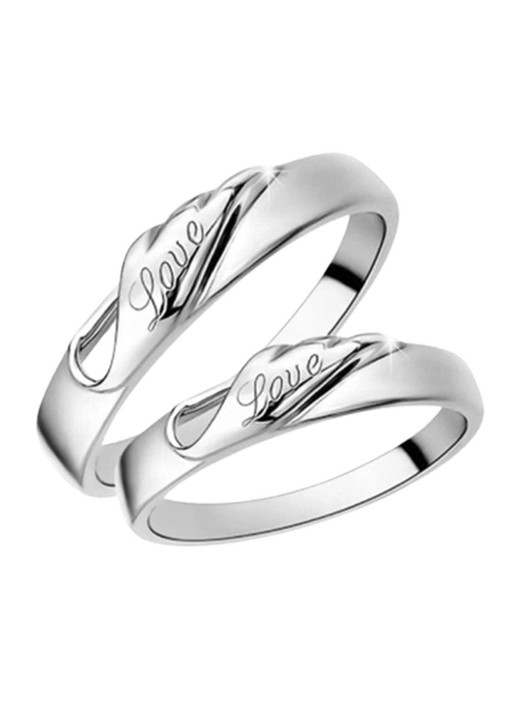 myki set of 2 stainless steel silver-plated cz-studded couple adjustable finger rings