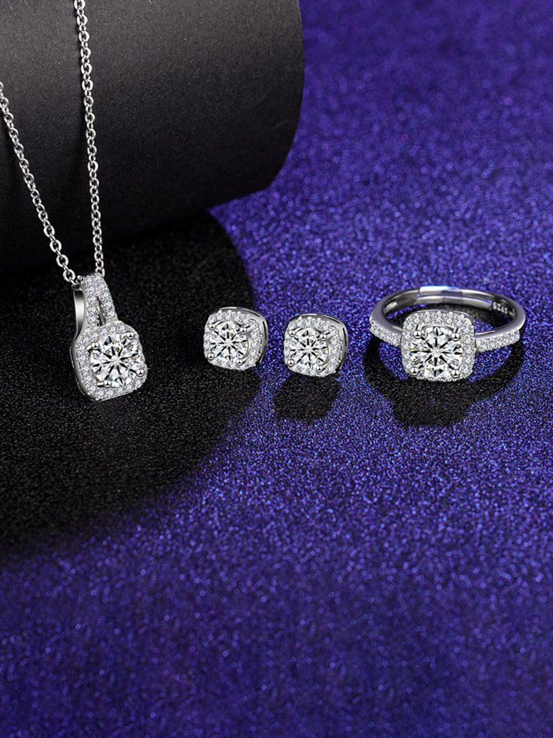 myki silver-plated classic square shaped cubic zirconia jewellery set