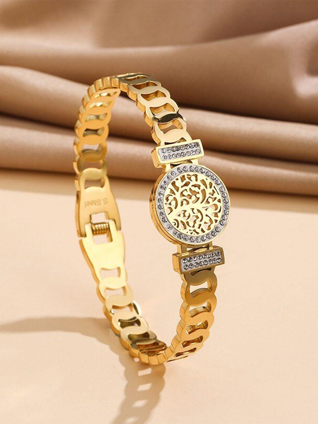 myki women gold-plated cubic zirconia kada bracelet