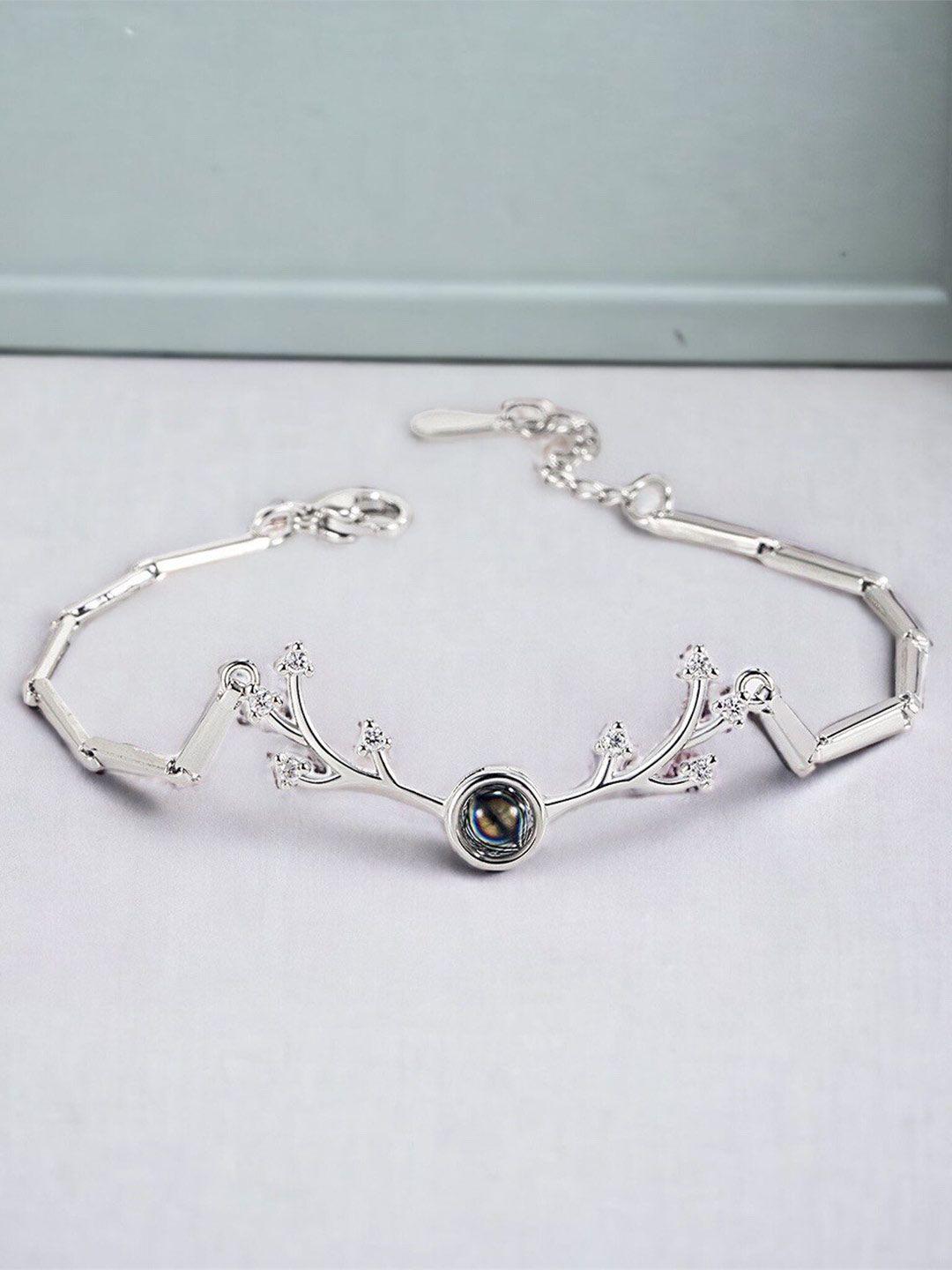 myki women silver-toned & blue cubic zirconia silver-plated charm bracelet