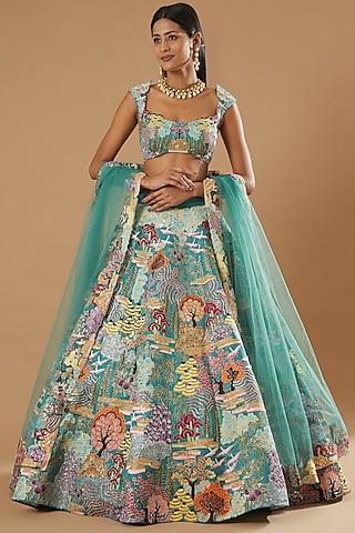 mykonos green printed lehenga set