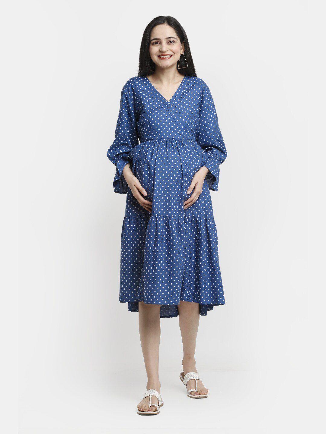 mylo essentials polka dots printed maternity a-line dress with zipper
