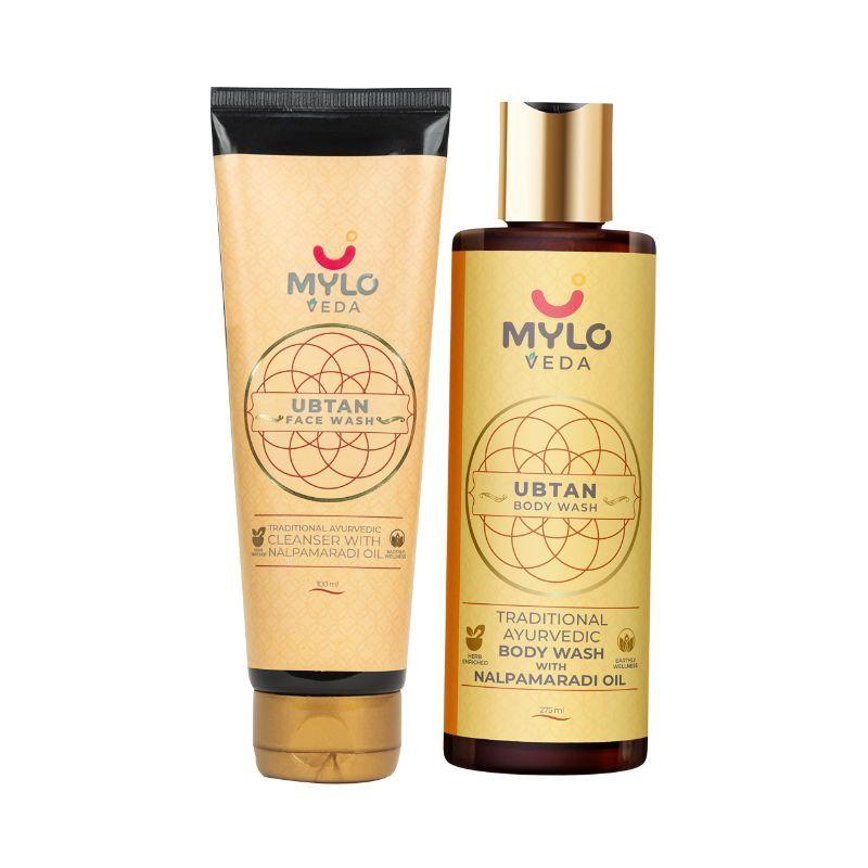 mylo veda ubtan face wash & body wash combo for skin brightening & softening - pack of 2