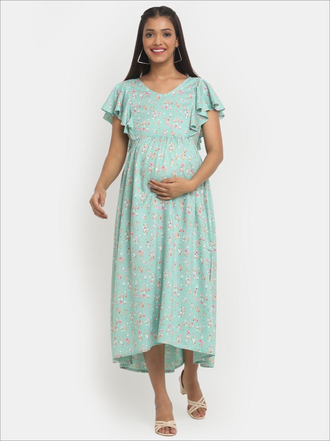 mylo essentials floral maternity a-line midi dress with zipper