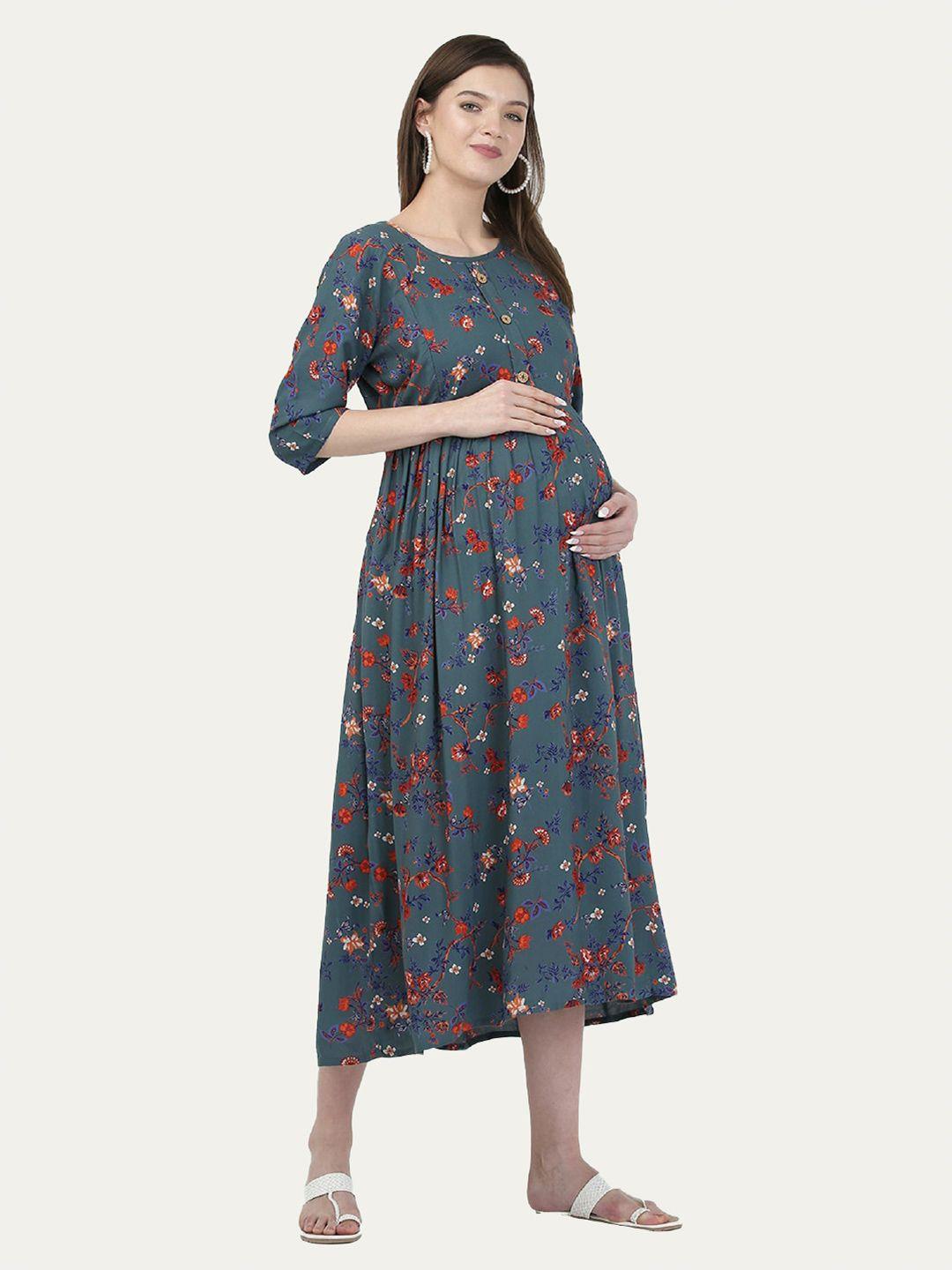 mylo essentials floral printed maternity a-line dress with zipper