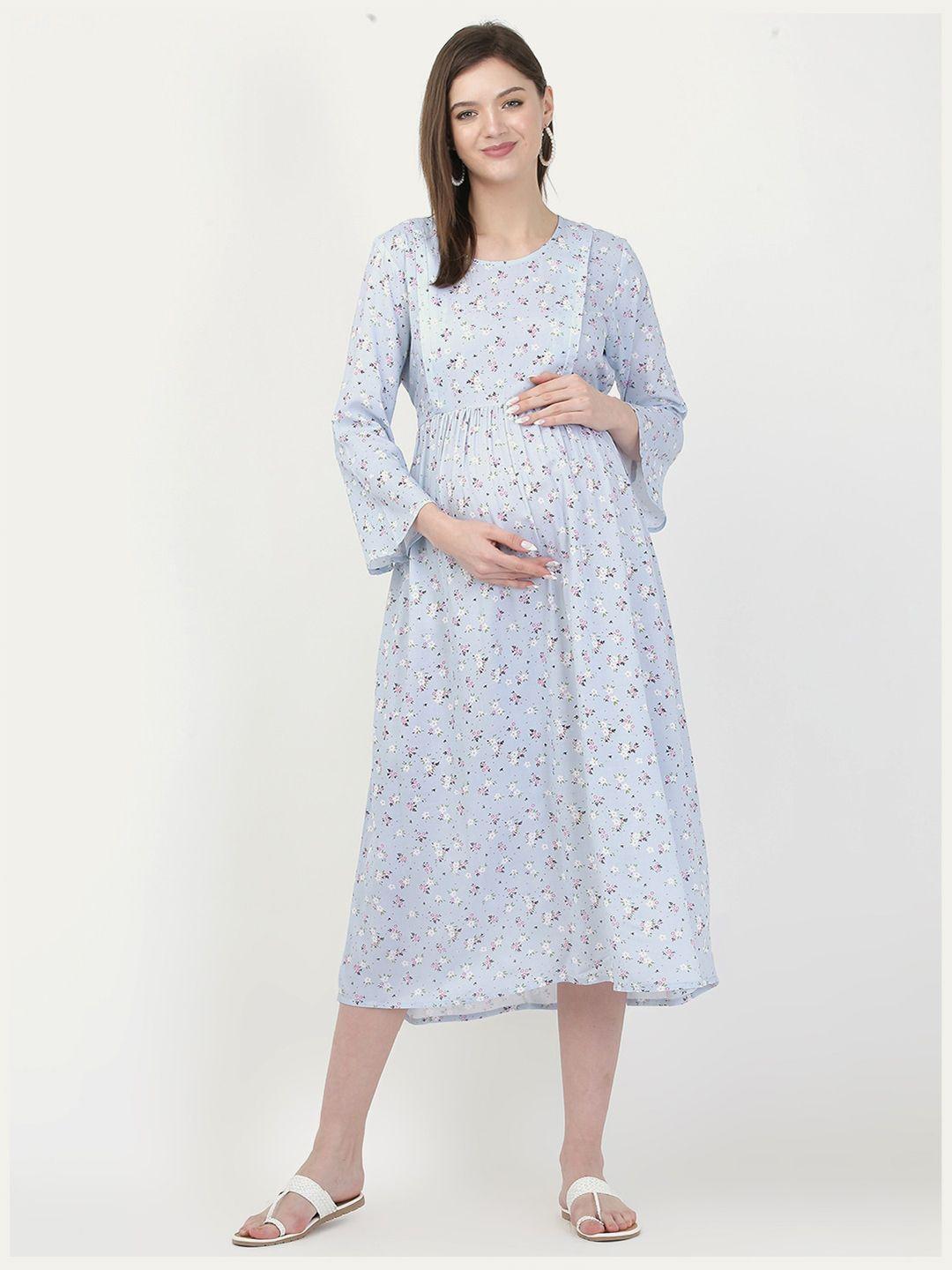 mylo essentials floral printed maternity a-line dress with zipper