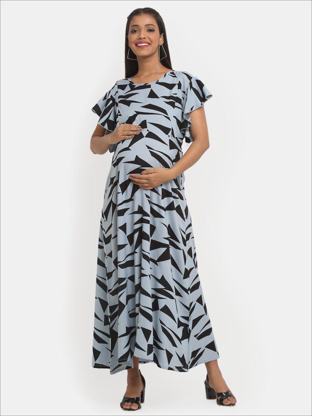 mylo essentials maternity geometric printed flared sleeves maxi dress