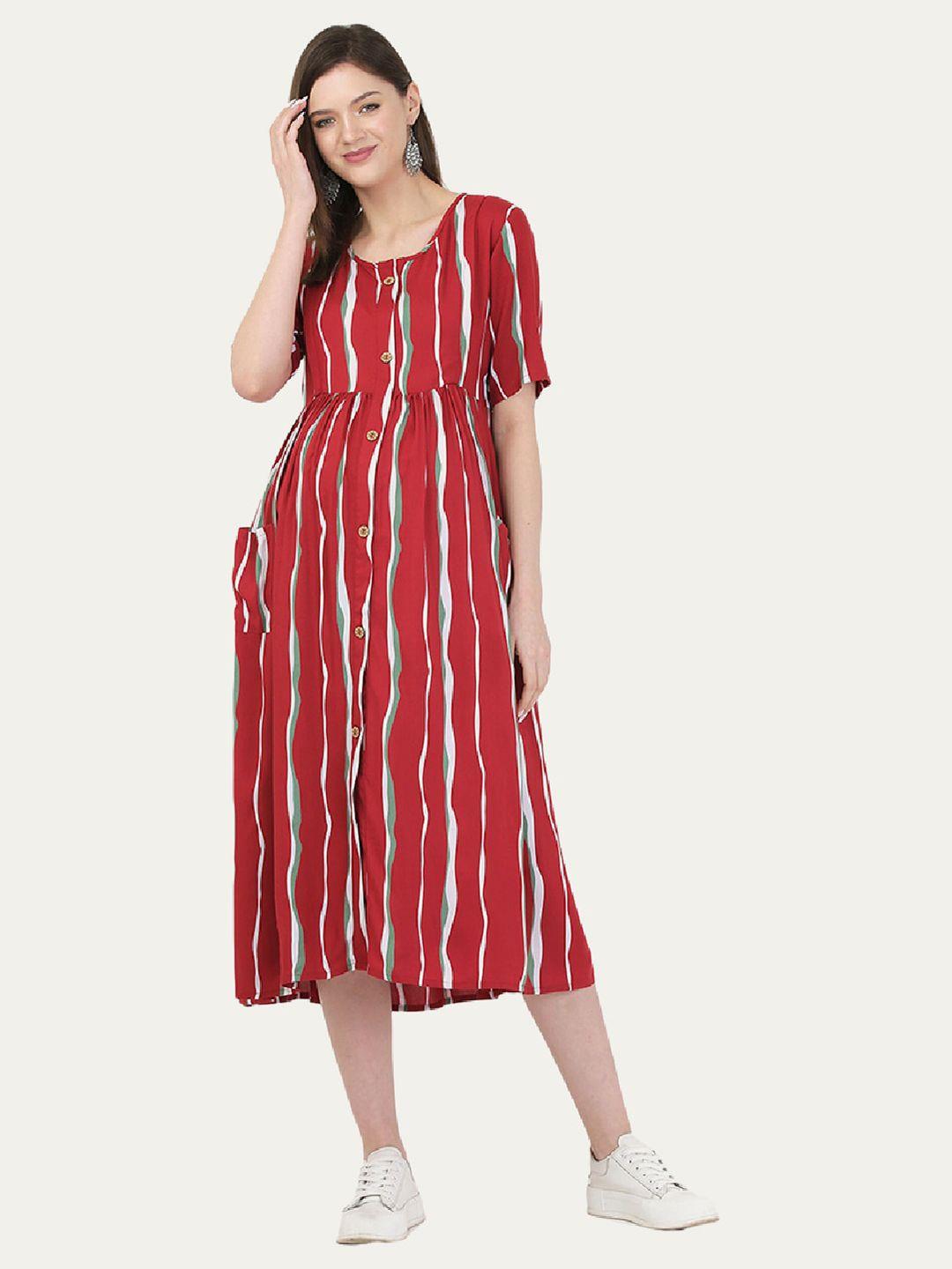 mylo essentials tropical stripes maternity a-line midi dress with zipper
