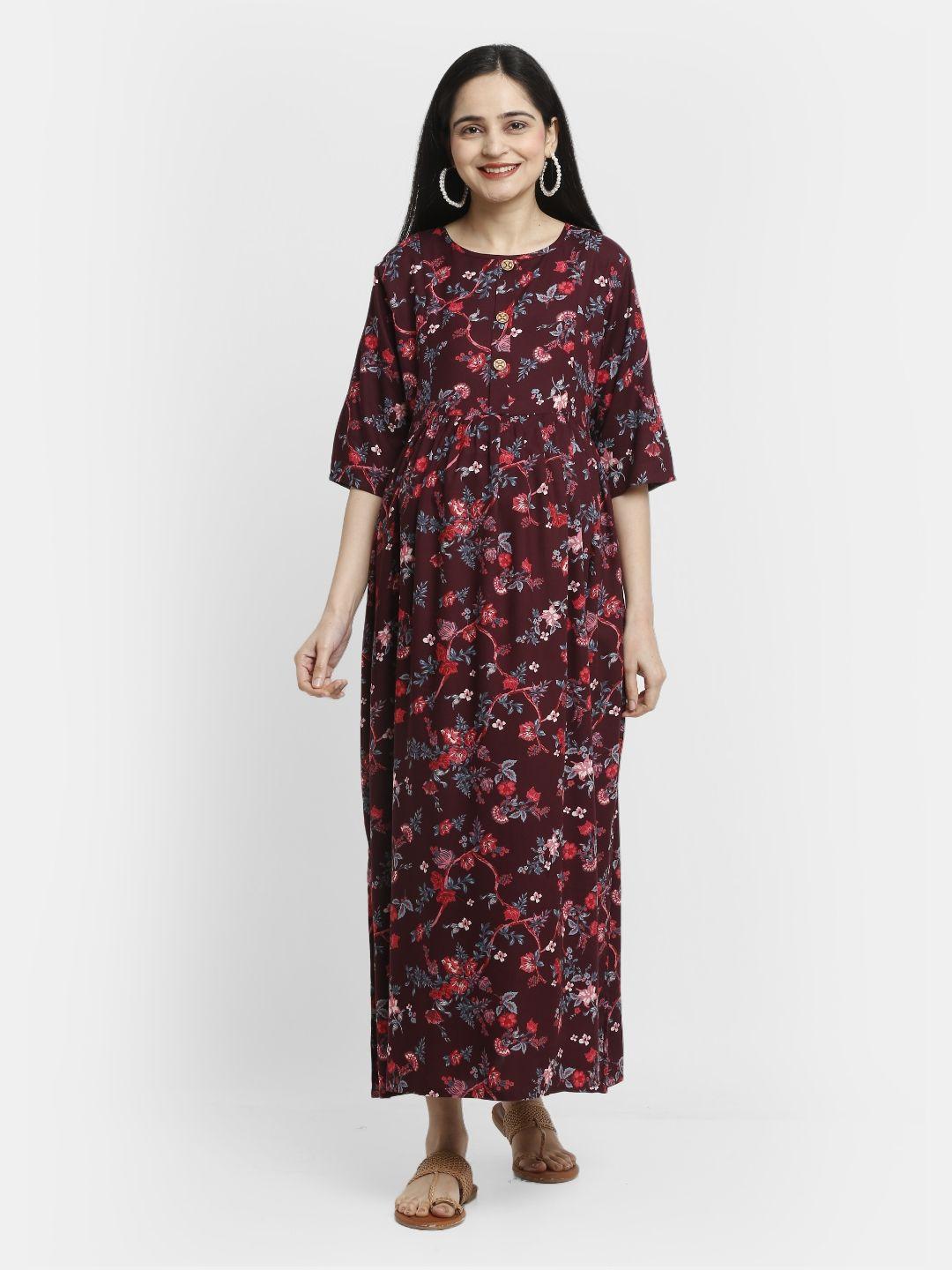 mylo floral printed maternity a-line dress with zipper