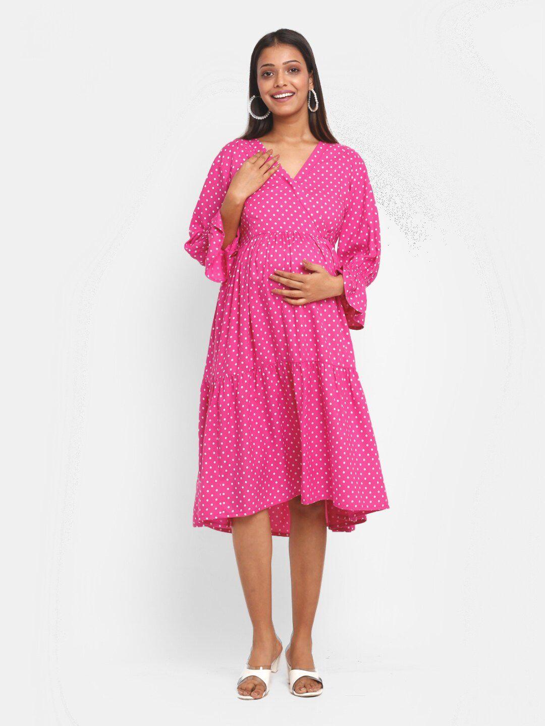 mylo polka dots printed maternity a-line dress with zipper