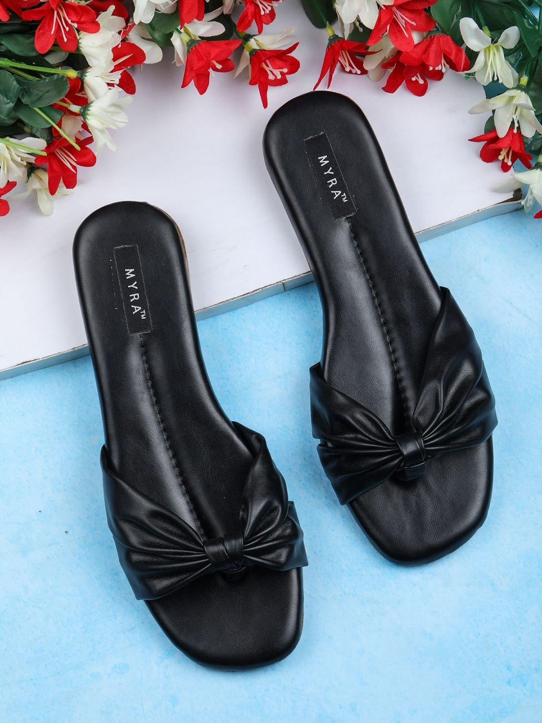 myra women black open toe flats with bows