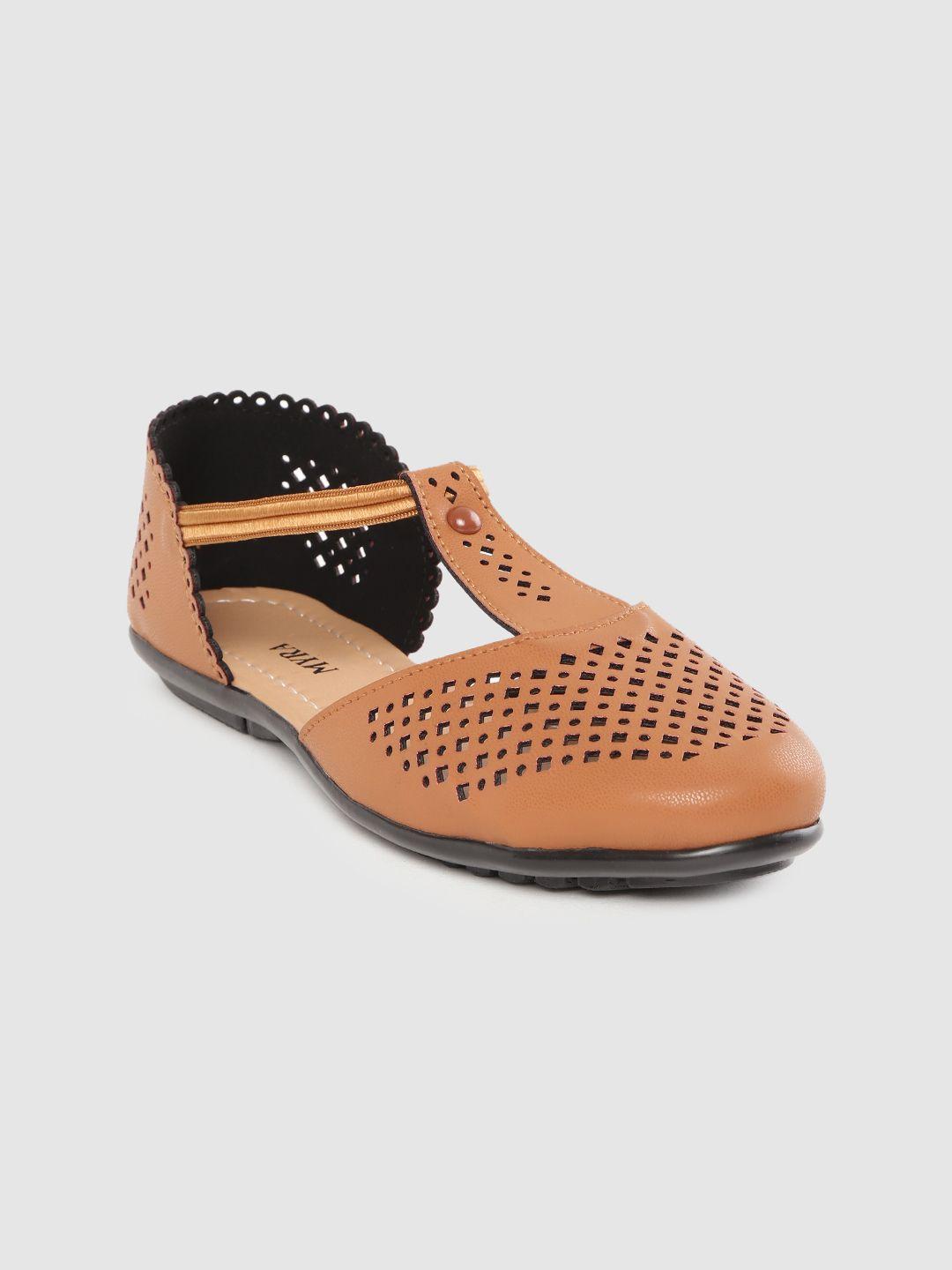 myra women brown laser cut pattern flats