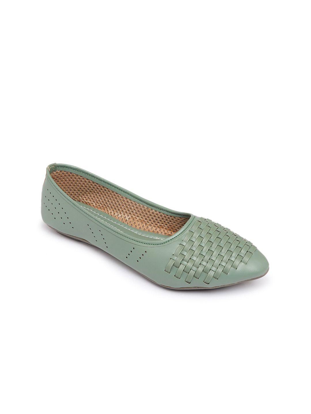 myra women green ballerinas with laser cuts flats