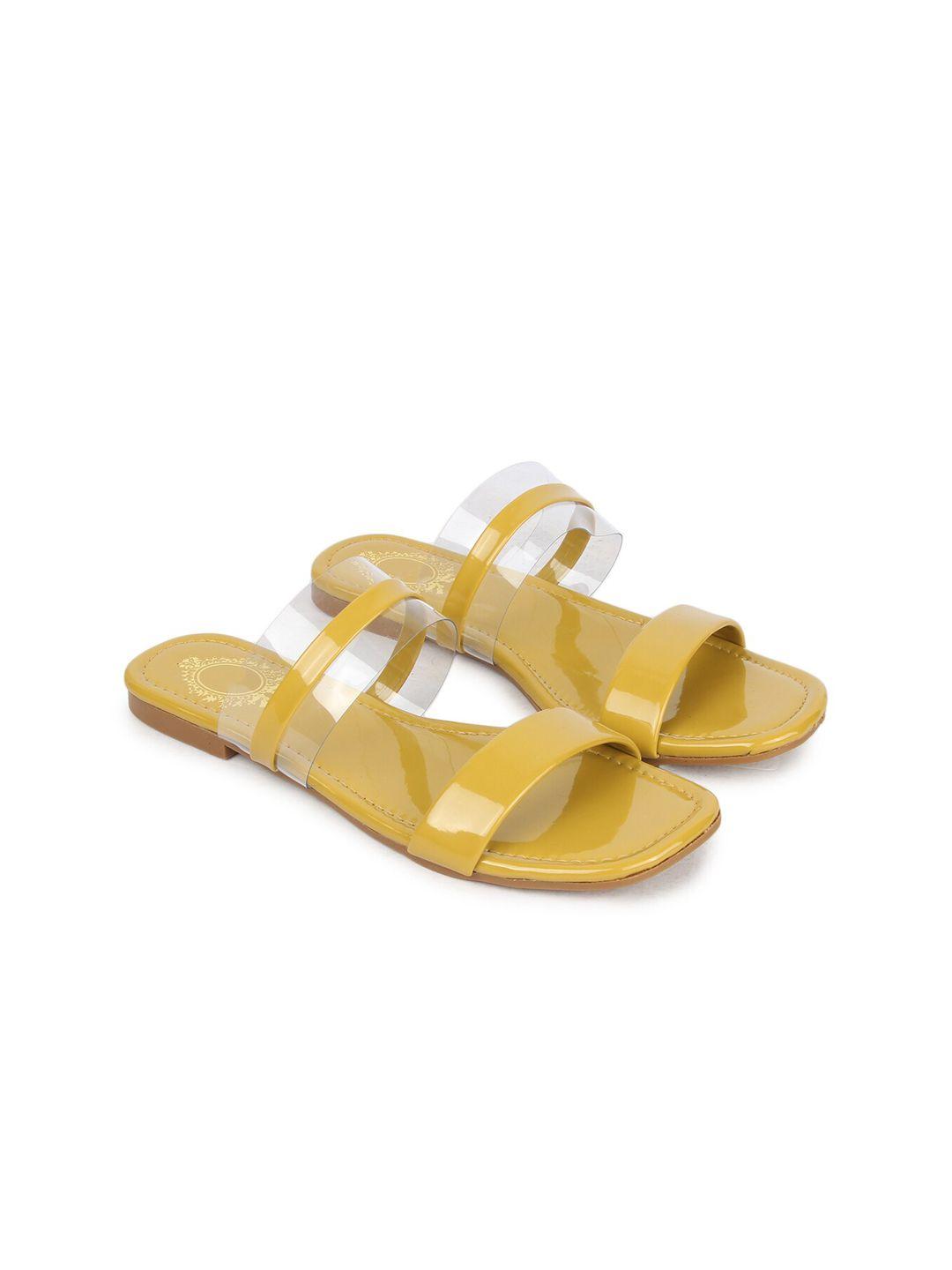 myra women mustard embellished open toe flats