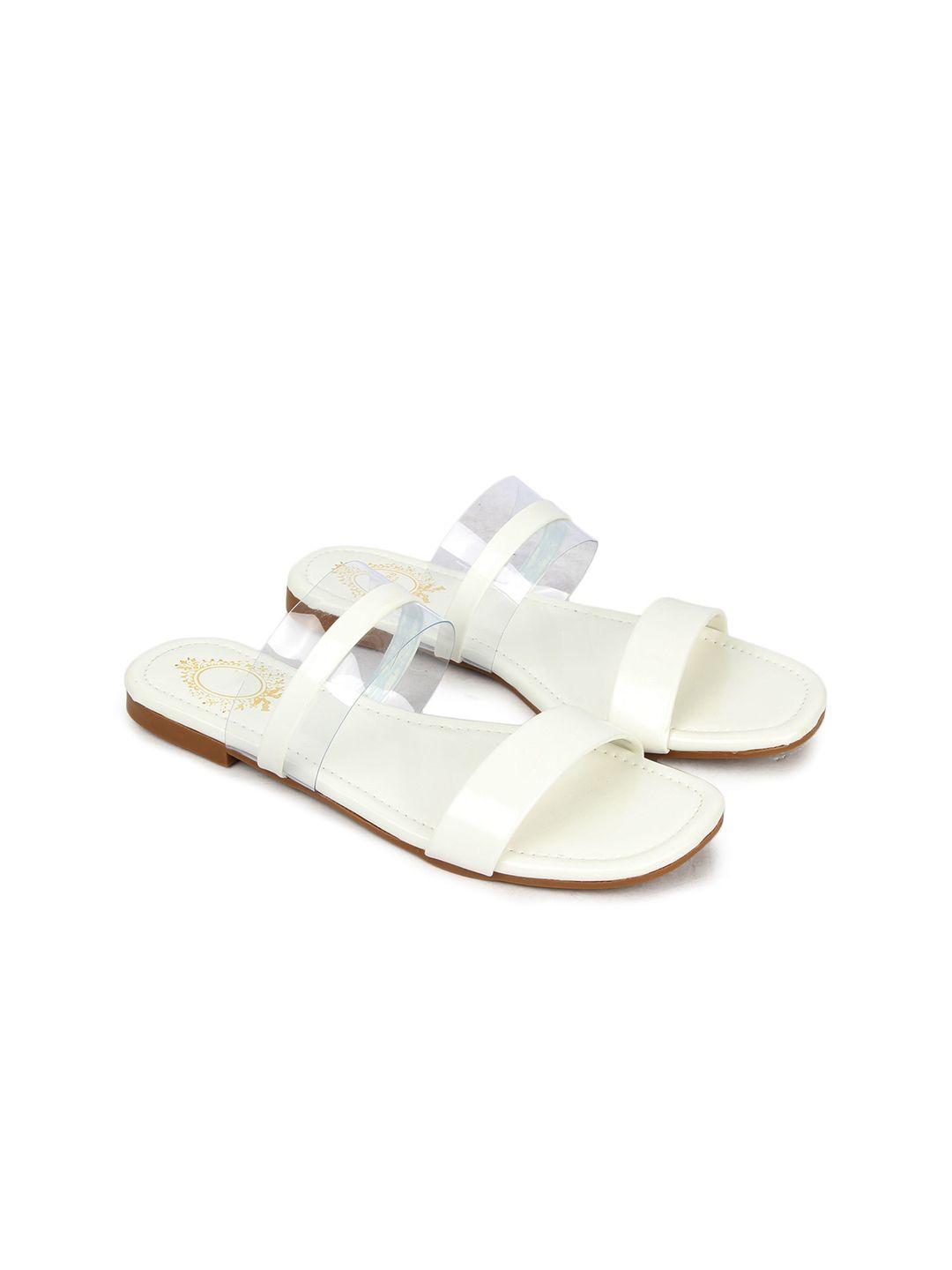 myra women white open toe flats with buckles