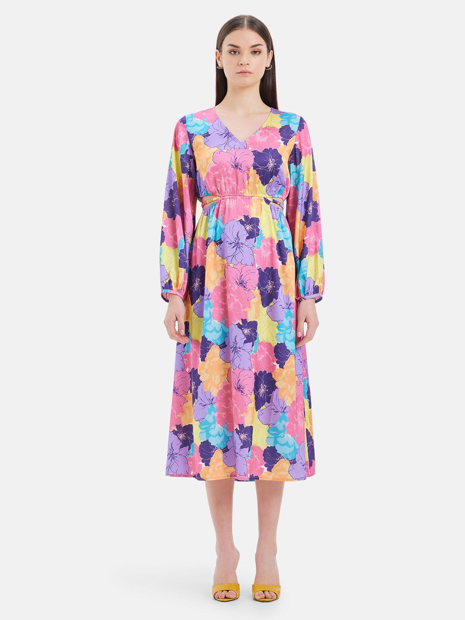 myrtle printed midi dress with cut-outs