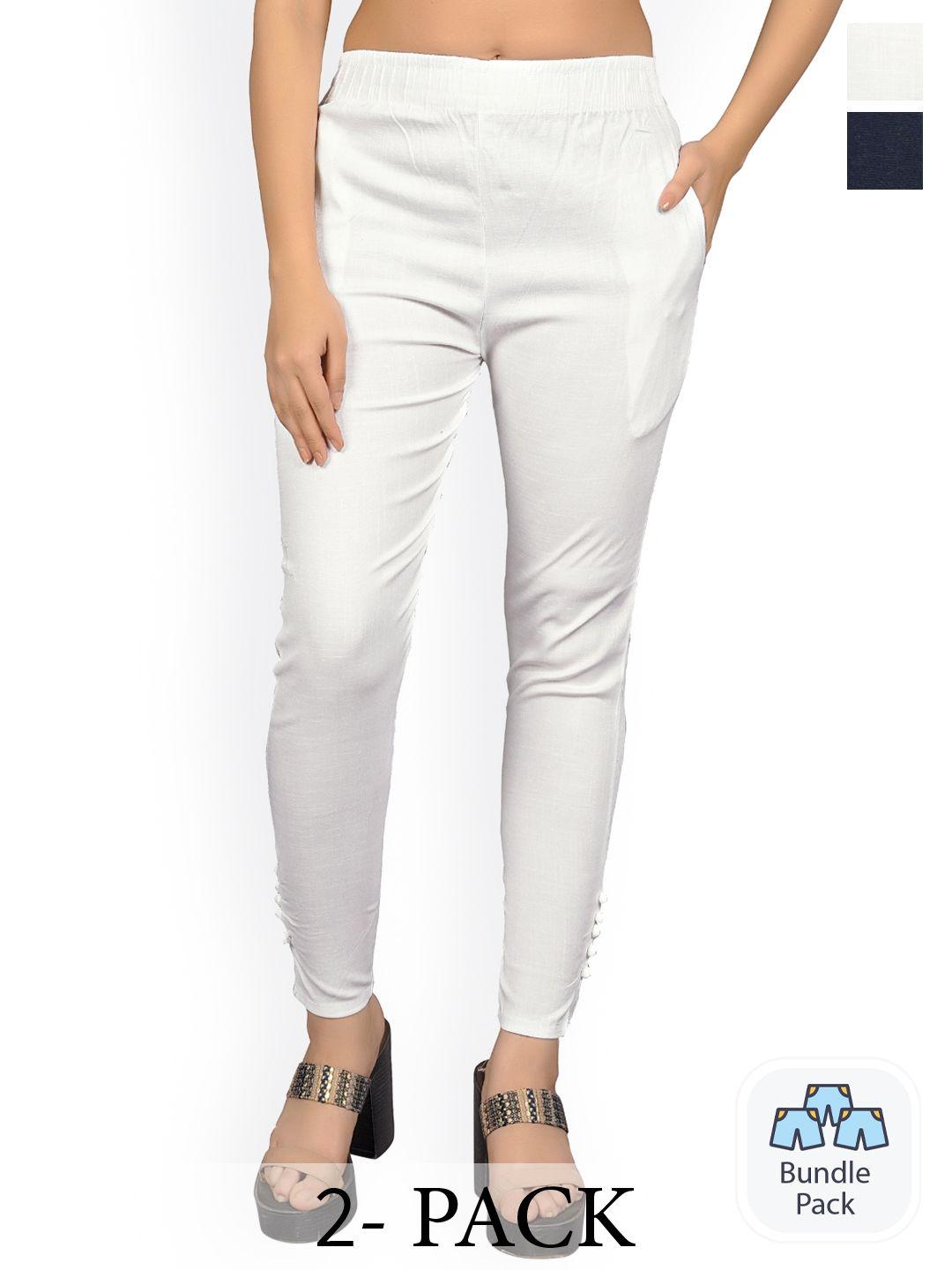 mysha women white comfort straight fit easy wash trousers