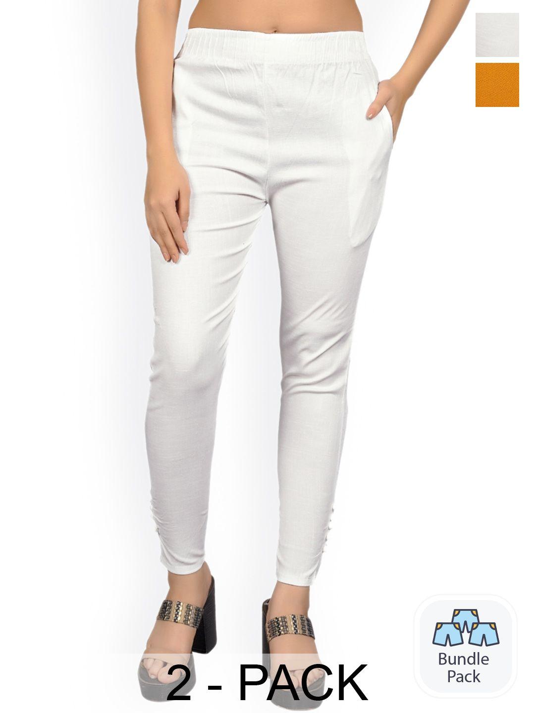 mysha women white comfort straight fit easy wash trousers