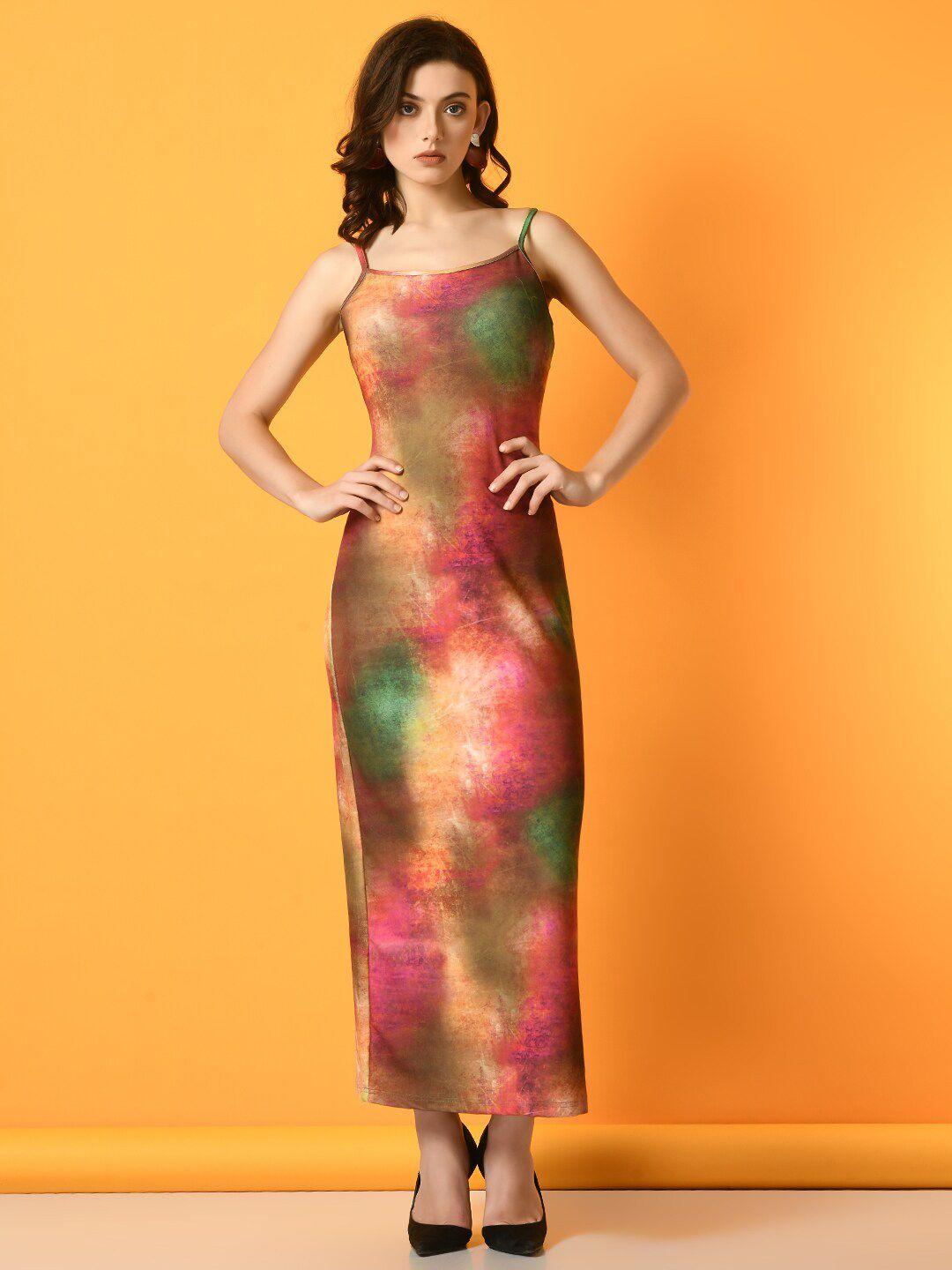 myshka abstract printed sheath midi dress