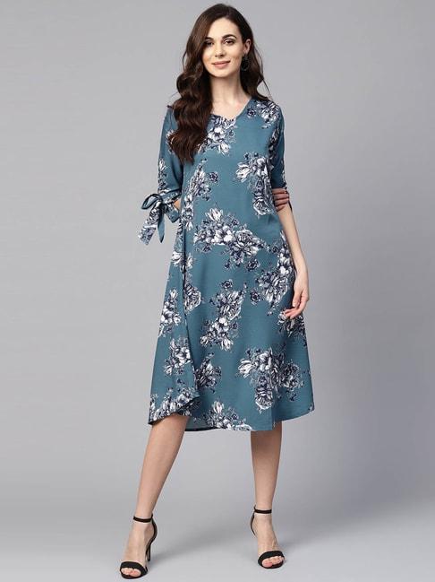myshka blue printed a-line dress