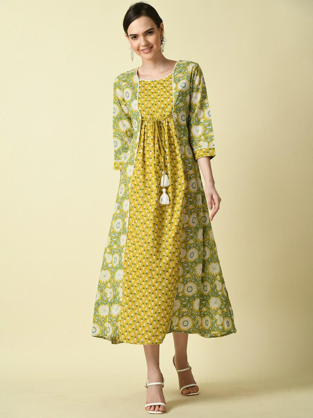 myshka ethnic motifs print a-line midi dress