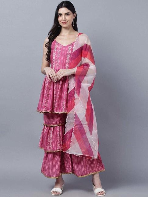 myshka pink printed kurti sharara set with dupatta