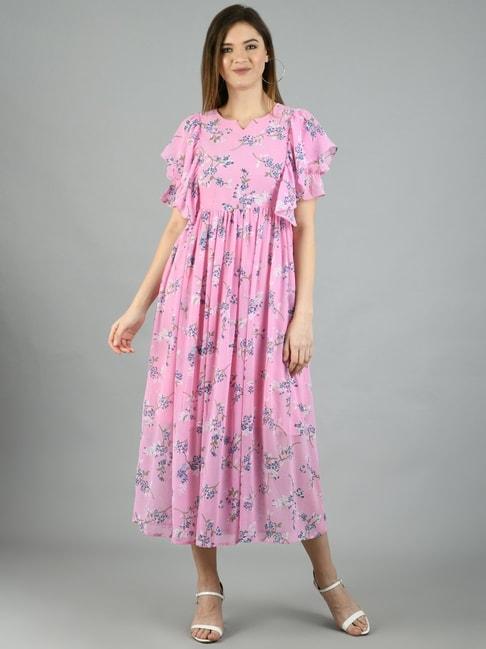 myshka pink printed maxi dress