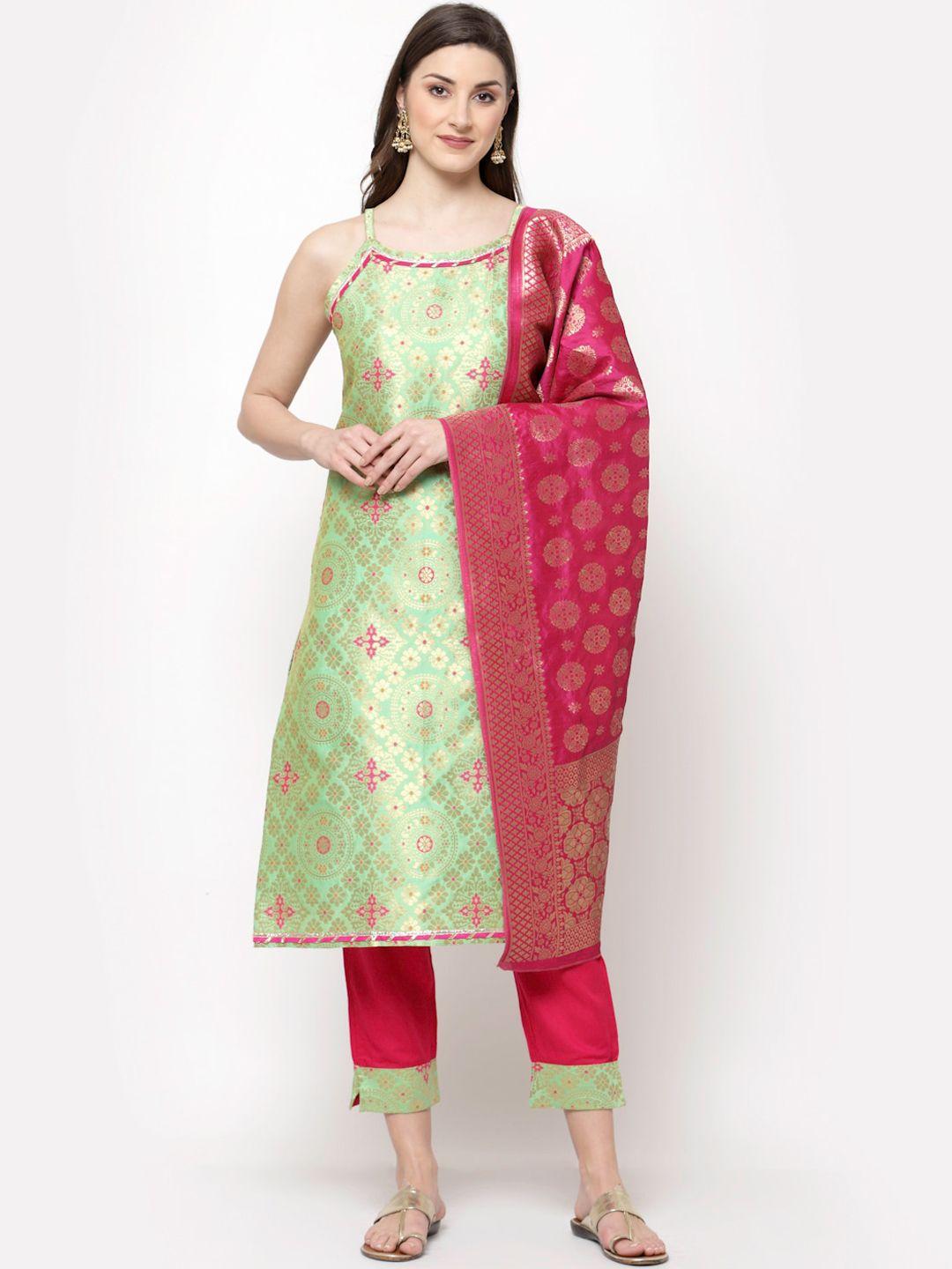 myshka women green ethnic motifs gotta patti kurta with trousers & with dupatta