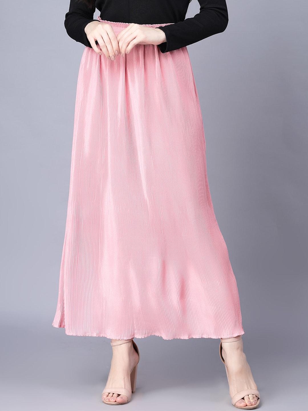 myshka women pink solid maxi skirts
