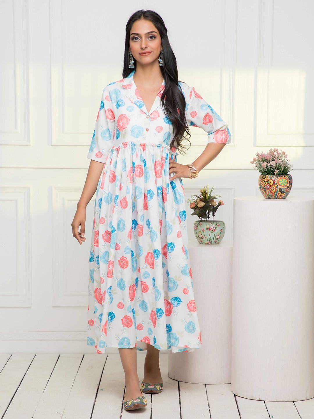 myshka  floral print a-line cuban shirt collar casual dress