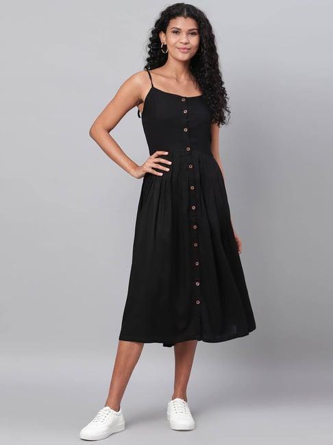 myshka black cotton a-line dress