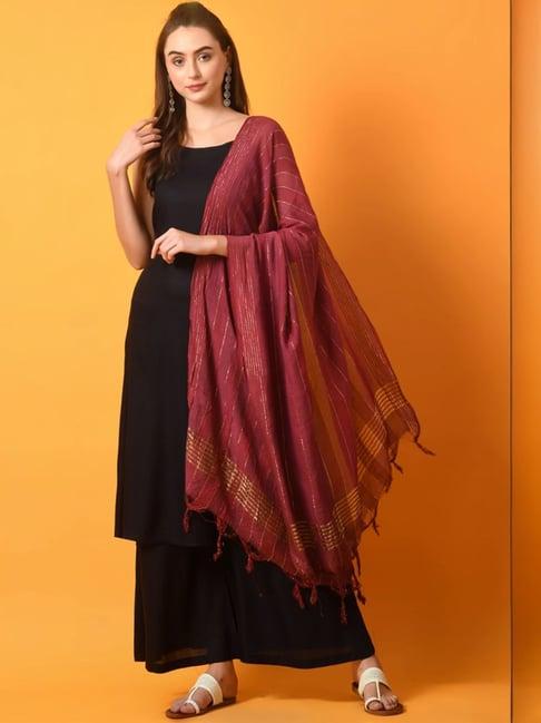 myshka black flaired fit kurta palazzo set with dupatta