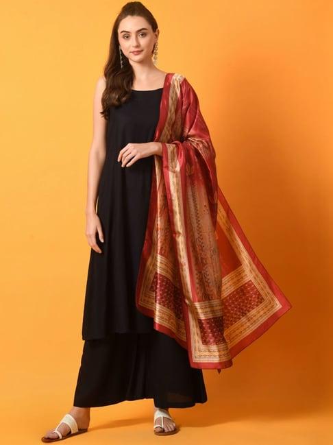 myshka black flaired fit kurta palazzo set with dupatta