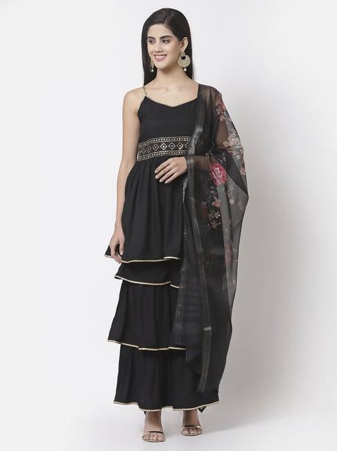 myshka black kurti sharara set with dupatta