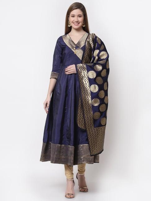 myshka blue woven pattern anarkali kurta with dupatta