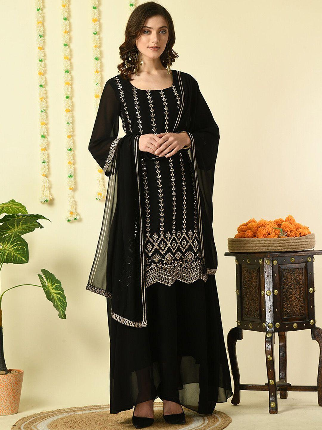 myshka embroidered regular kurta with skirt & dupatta