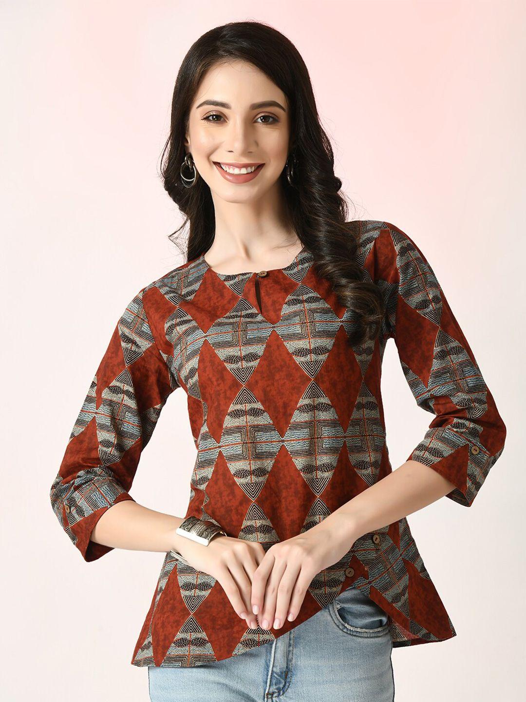 myshka ethnic motif printed cotton top
